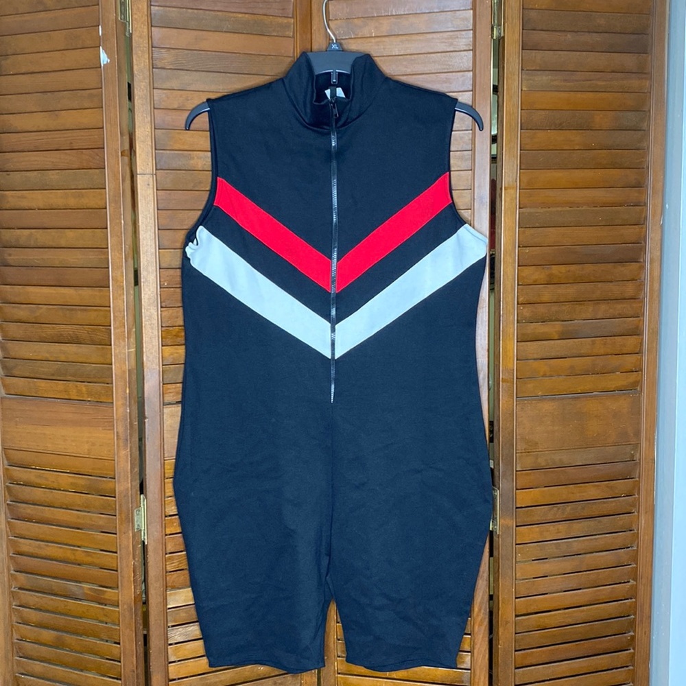 Biker Color Block Striped Plus Size Short Sleeve … - image 1